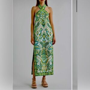 NWT Farm Rio Tropical Tapestry Linen Halter Maxi Sundress XS